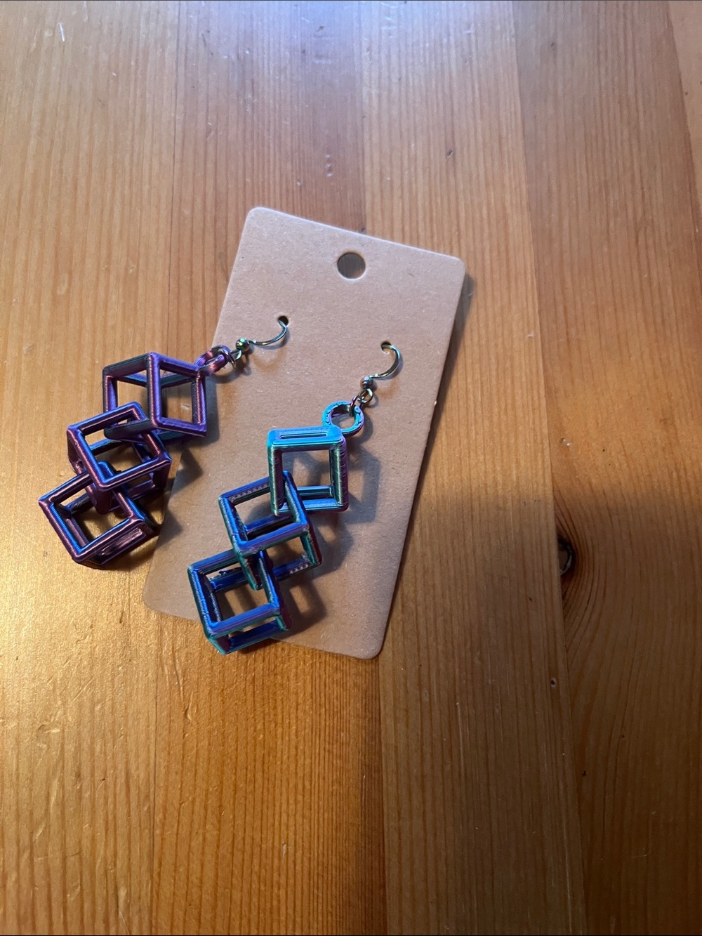 Geometric Square Dangle Earrings - Iridescent Purple & Teal